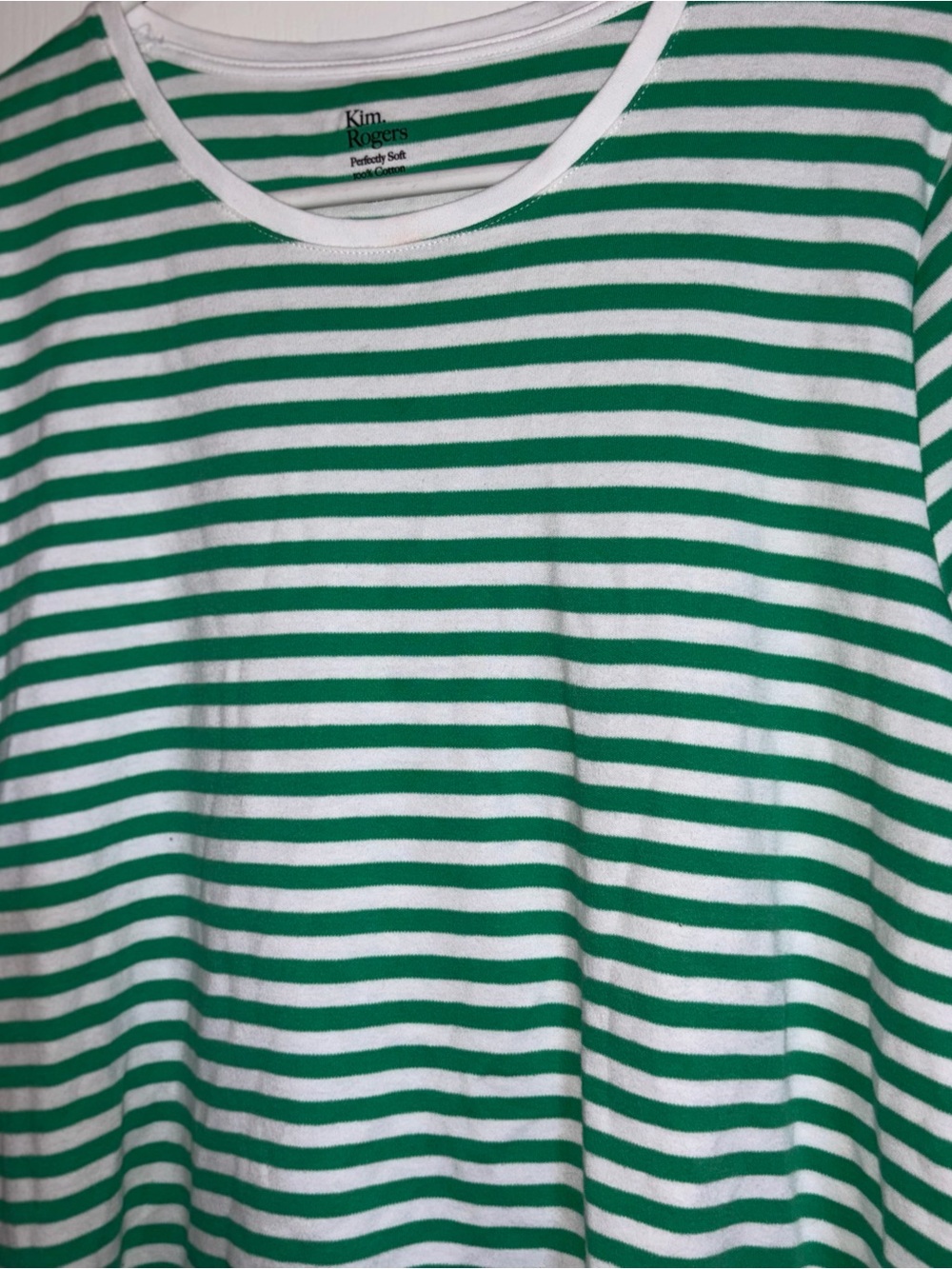 Kim Rogers Green & White Striped Short Sleeve Tee